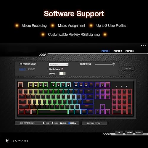 TECWARE Phantom+ 87 Key Mechanical Gaming Keyboard, RGB led, TKL 75% Keyboard, Thocky Sounding, Wraith Red Switch - Image 5