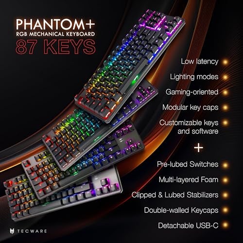 TECWARE Phantom+ 87 Key Mechanical Gaming Keyboard, RGB led, TKL 75% Keyboard, Thocky Sounding, Wraith Red Switch - Image 3