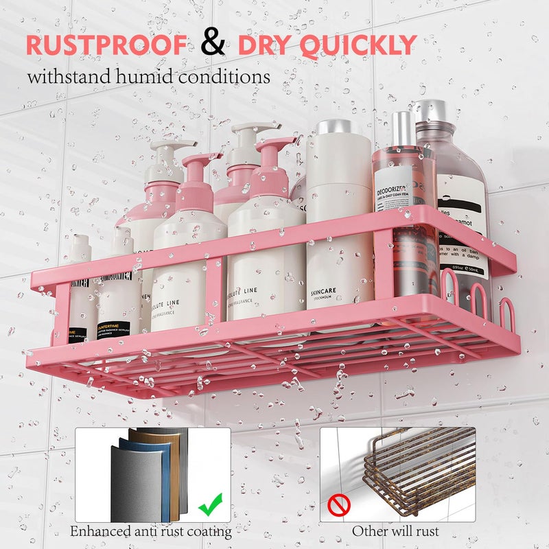 Youvip 6 Pack Shower Caddy, Adhesive Shower Shelves with Soap Holder, No Drilling Rustproof Large Capacity pink bathroom decor accessories, Pink - Image 5