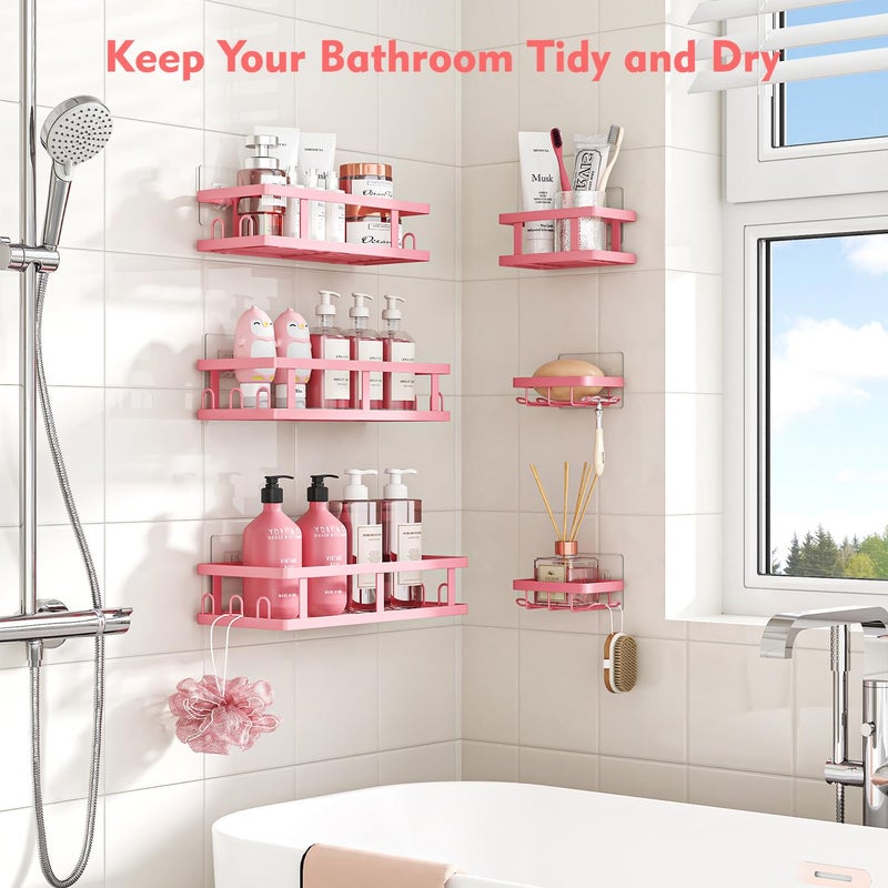 Youvip 6 Pack Shower Caddy, Adhesive Shower Shelves with Soap Holder, No Drilling Rustproof Large Capacity pink bathroom decor accessories, Pink - Image 3