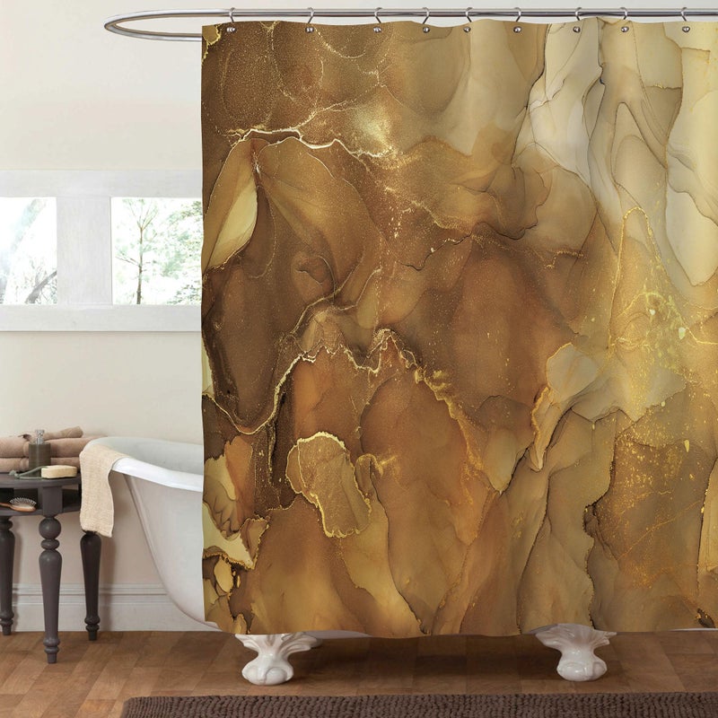 Gibelle Brown Shower Curtain Abstract Marble Fabric Shower Curtain for Bathroom Modern Ombre Watercolor Ink Art Shower Curtain Set with Hooks 72 x 72