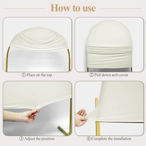Ledido Wedding Arch Backdrop Cover 6FT 7.2FT Arch Covers 2Set Fitted Stretchy Spandex Round Top Stand Backdrop Cover for Wedding Banquet Ceremony Birthday Party Baby Shower Event Decoration,Ivory - Image 3