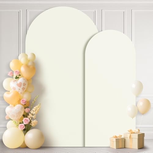 Ledido Wedding Arch Backdrop Cover 6FT 7.2FT Arch Covers 2Set Fitted Stretchy Spandex Round Top Stand Backdrop Cover for Wedding Banquet Ceremony Birthday Party Baby Shower Event Decoration,Ivory - Image 1