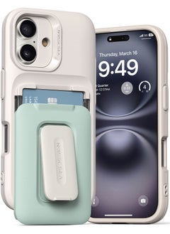 VRS Design D-Wallet Orb iPhone 16 Case Cover Wallet [3 Card] Credit Holder Slot [Semi Automatic] Built-in [Kickstand] - Marine Green  - Image 1