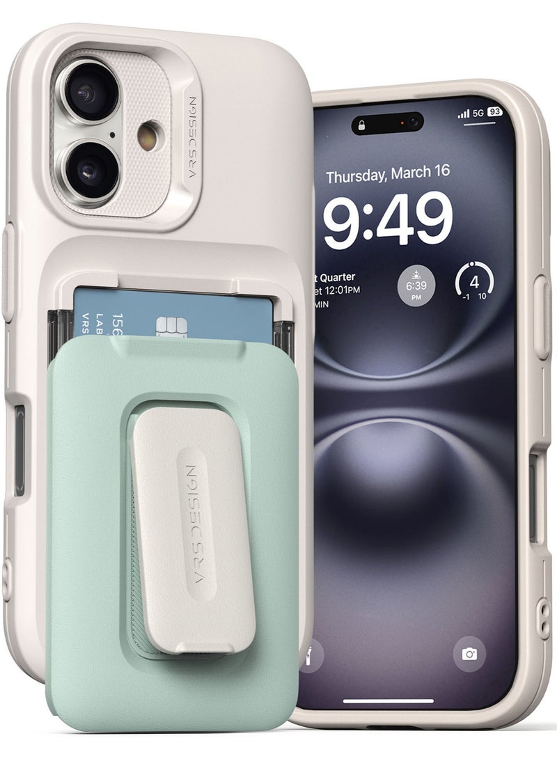 VRS Design D-Wallet Orb iPhone 16 Case Cover Wallet [3 Card] Credit Holder Slot [Semi Automatic] Built-in [Kickstand] - Marine Green  - Image 1
