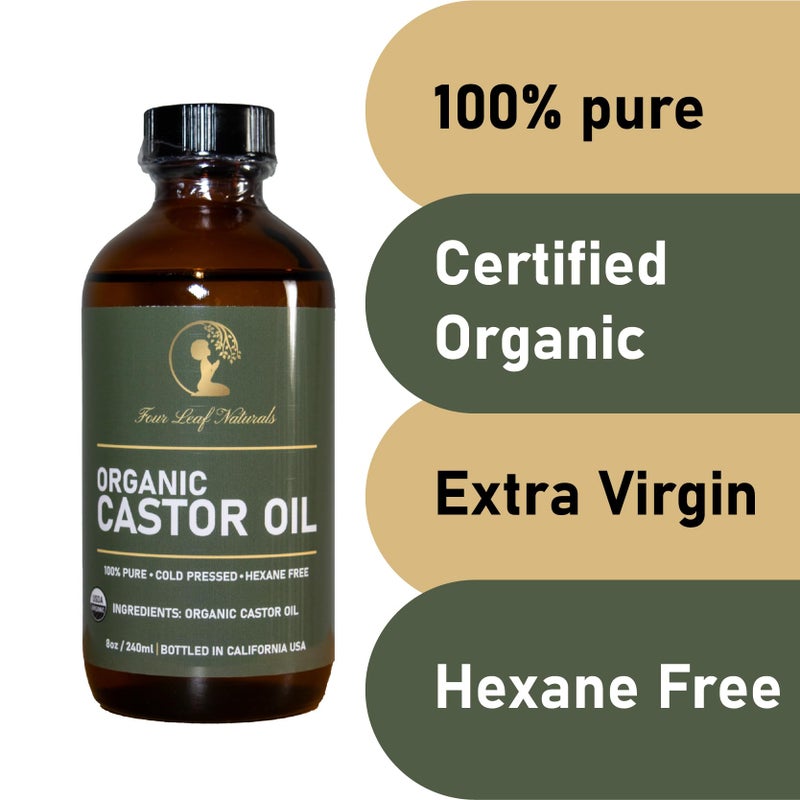 Four Leaf Naturals Organic Unrefined Castor Oil - 8 oz | USDA Certified | Cold-Pressed | Hexane-Free | For Hair, Skin & Digestion - Image 5