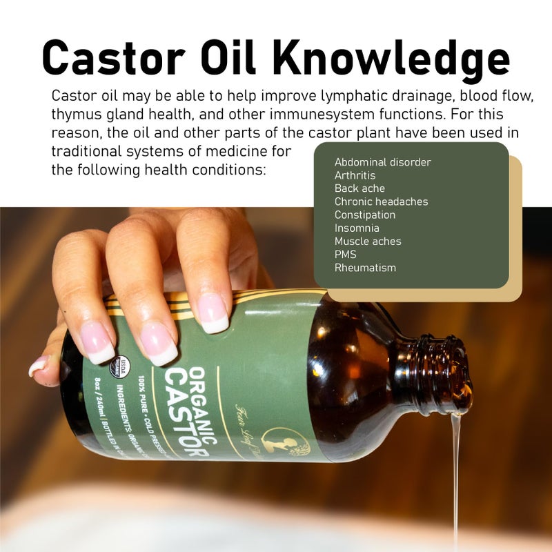 Four Leaf Naturals Organic Unrefined Castor Oil - 8 oz | USDA Certified | Cold-Pressed | Hexane-Free | For Hair, Skin & Digestion - Image 4