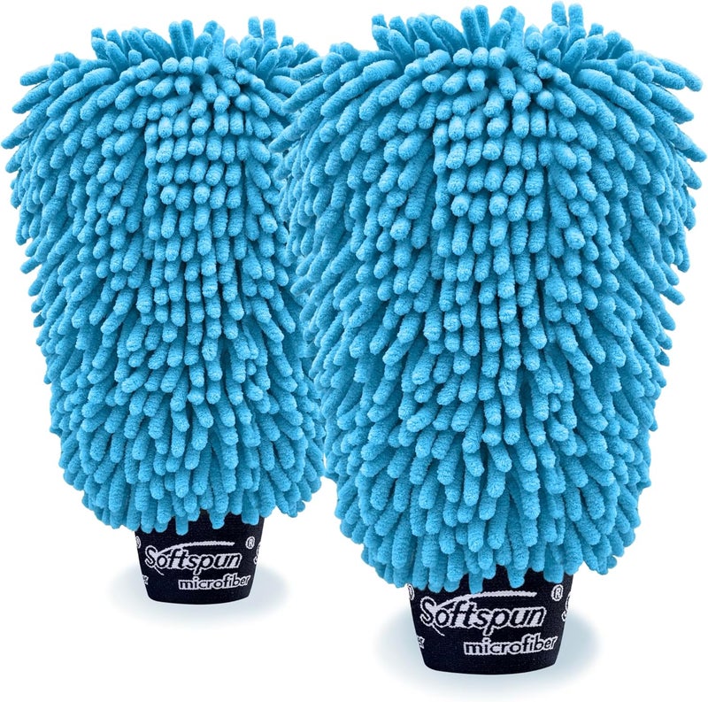 SOFTSPUN Trendy widespread design SOFTSPUN Microfiber Double Side Chenille Mitt, 2 Piece Set 1700 GSM Sky Blue. Multi-Purpose Super Absorbent and Perfect Wash Clean with Lint-Scratch Free Cars, Window, Kitchen, Home Dusting! Economical upgraded quality - Image 1