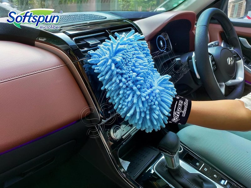 SOFTSPUN Trendy widespread design SOFTSPUN Microfiber Double Side Chenille Mitt, 2 Piece Set 1700 GSM Sky Blue. Multi-Purpose Super Absorbent and Perfect Wash Clean with Lint-Scratch Free Cars, Window, Kitchen, Home Dusting! Economical upgraded quality - Image 2