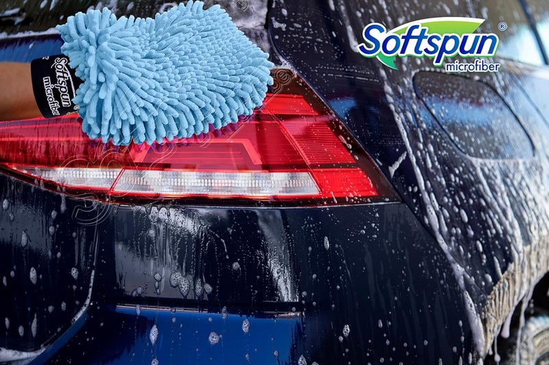 SOFTSPUN Trendy widespread design SOFTSPUN Microfiber Double Side Chenille Mitt, 2 Piece Set 1700 GSM Sky Blue. Multi-Purpose Super Absorbent and Perfect Wash Clean with Lint-Scratch Free Cars, Window, Kitchen, Home Dusting! Economical upgraded quality - Image 5