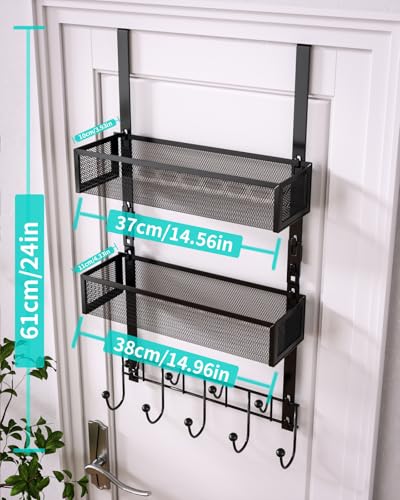 HapiRm Over The Door Hanger with Coat Hooks and 2 Baskets, Rustproof & Waterproof Over The Door Hooks, Storage Organizer for Hats, Bathroom, Kitchen, Bedroom-Black (for 1.76in Doors) - Image 5