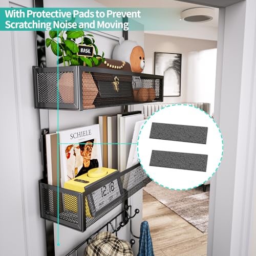 HapiRm Over The Door Hanger with Coat Hooks and 2 Baskets, Rustproof & Waterproof Over The Door Hooks, Storage Organizer for Hats, Bathroom, Kitchen, Bedroom-Black (for 1.76in Doors) - Image 3