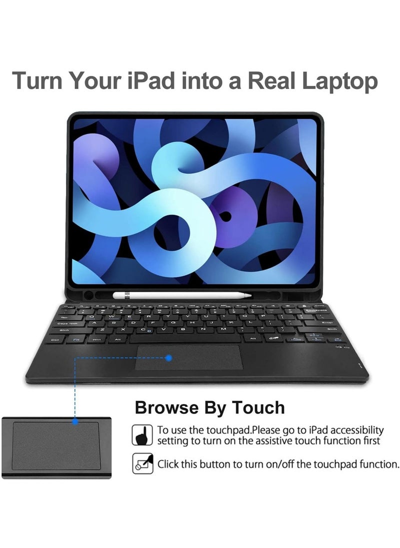 iPad Keyboard Case for iPad Air 4th Generation, Detachable Wireless Bluetooth Trackpad Keyboard, Smart Folio Cover with Pencil Holder,