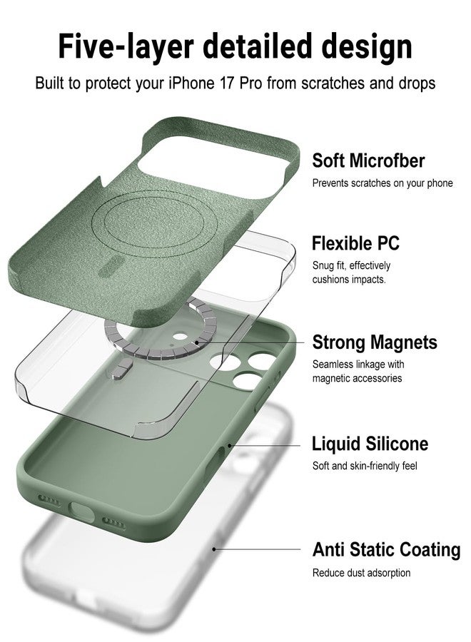 OTOFLY Magnetic for iPhone 17 Pro Case,Compatible with Magsafe,Classic Liquid Silicone Mobile Phone Case,Integrated Camera Control Button,Anti-Scratch Microfiber Lining, Calke Green - Image 4