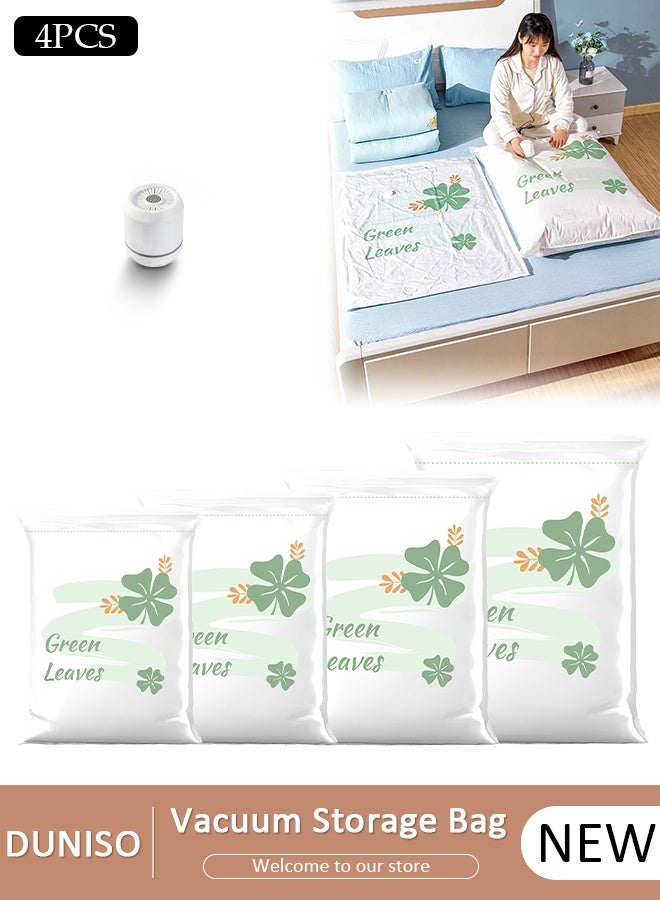 DUNISO Combo Vacuum Storage Bag with Electric Pump, 4 Pack(1Jumbo + 1 Large + 1Medium + 1 Small) of Reusable Compression Bags, Double Zip Seal Special-Grip Clip,Travel Vacuum Sealer Bags, Rapid Vacuum for Clothes, Mattress, Blanket, Pillows Compression and Travelling - Image 1