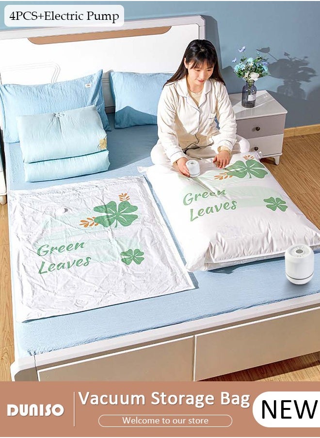 DUNISO - Combo Vacuum Storage Bag with Electric Pump, 4 Pack(1Jumbo + 1 Large + 1Medium + 1 Small) of Reusable Compression Bags, Double Zip Seal Special-Grip Clip,Travel Vacuum Sealer Bags, Rapid Vacuum for Clothes, Mattress, Blanket, Pillows Compression and Travelling - Image 1