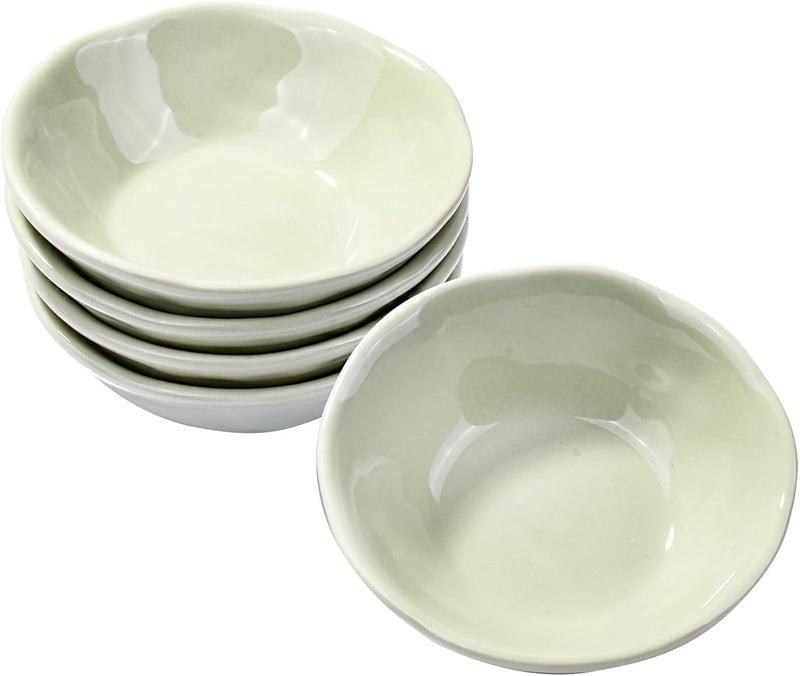 BOSILI Japanese Green Soy Sauce Dishes Vintage Ceramic Dipping Bowls Set of 5 Asian Seasoning Cups for Sushi - Image 1