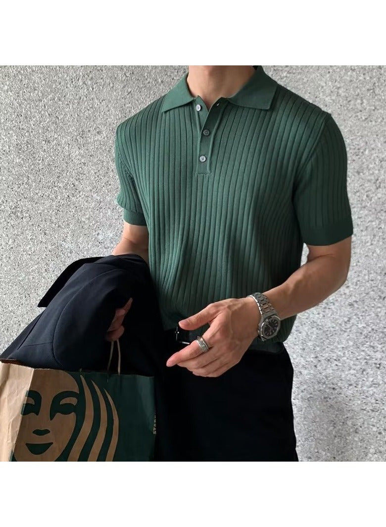 Shougu Korean Knitted Shirt Short Sleeve T-shirt Polo Shirt  - Image 1
