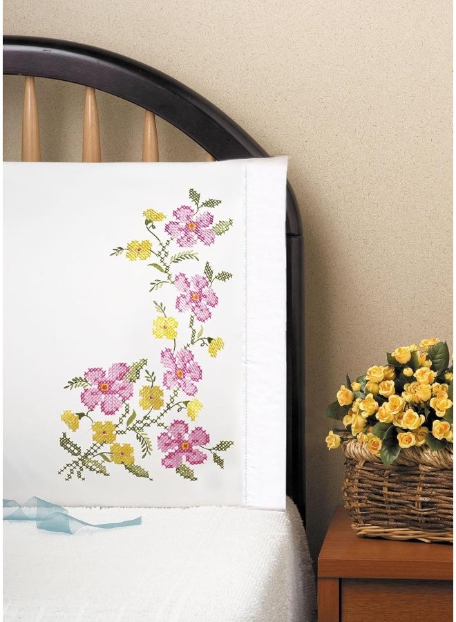 Tobin Stamped Pillowcase Pair for Embroidery, 20 by 30-Inch, Fragrant Floral, Standard - Image 1
