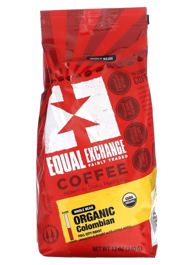 Equal Exchange Organic Coffee Colombian Whole Bean Full City Roast 12 oz (340 g)