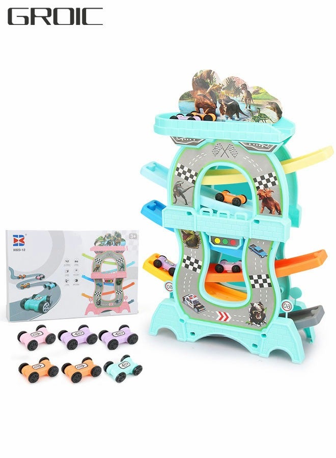 GROIC Toddler Toys Car Ramp Toy Racing Track Toys for Girls Boys, Garage and Parking Lot Tracks with 8 Mini Cars - Image 1