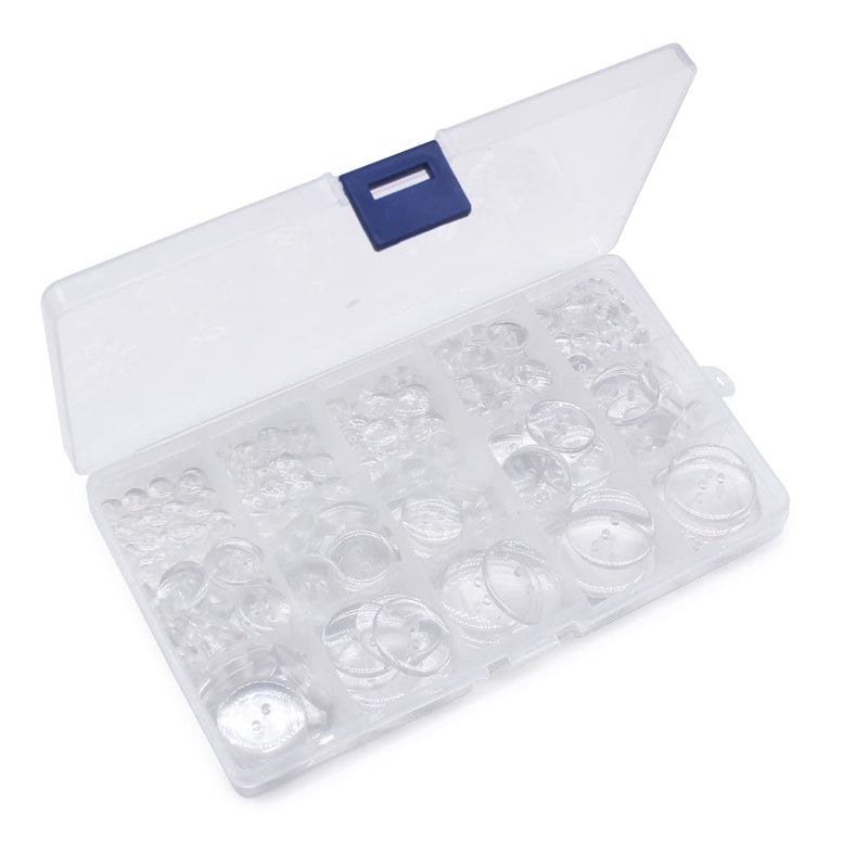 SEMINI Mixed Size 8mm25mm 280Pcs Transparent Resin Buttons 2 Holes Craft Sewing DIY Decoration SZ023 Transparent 2 Hole