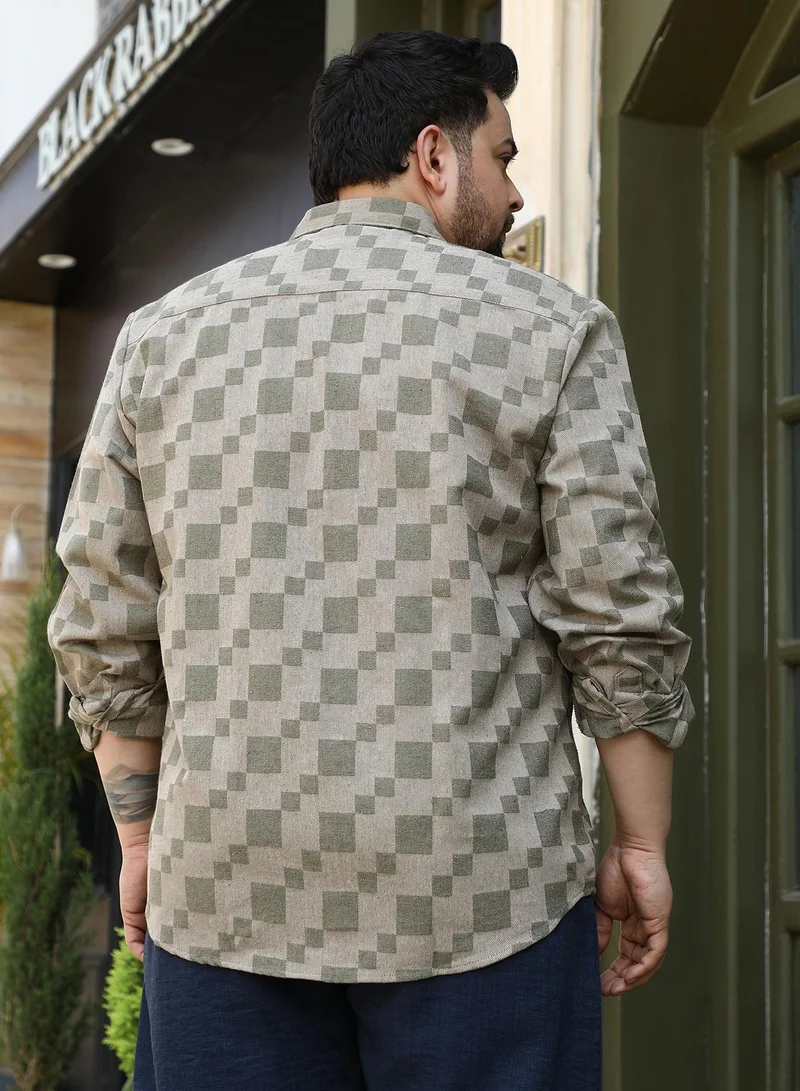 Instafab Plus Instafab Plus Men's Sage Green Cubic Utility Shirt For Casual Wear | Spread Collar | Long Regular Sleeves | Button Closure | Plus Size Shirt Crafted With Comfort Fit For Everyday Wear