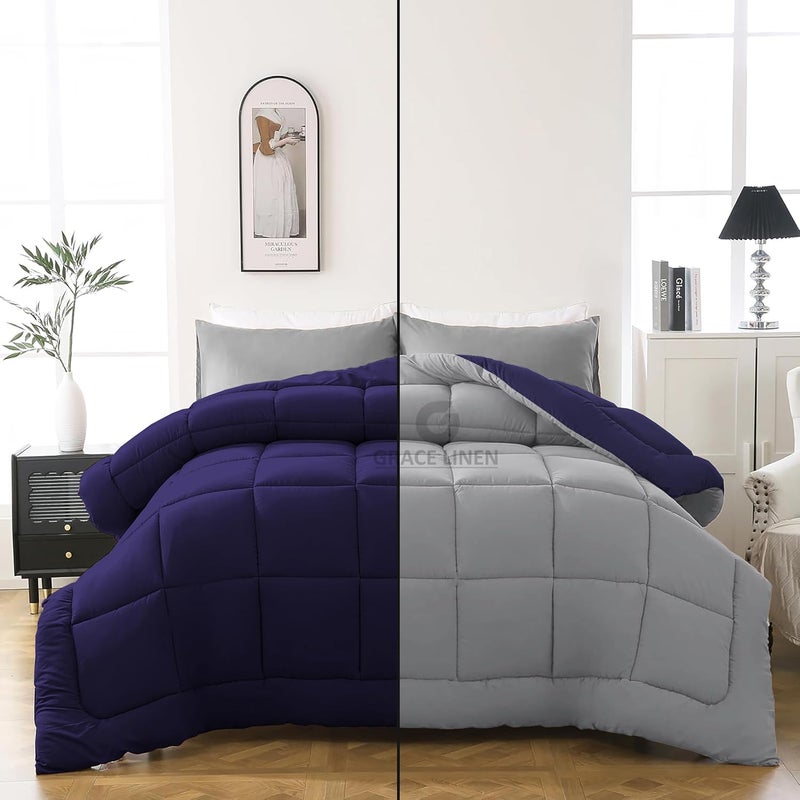 600 GSM Heavy Winter Comforter Single Size 60X90 Heavy Winter Blanket ComforterRajaiDuvet Microfiber Super Soft Fluffy Single Size Navy BlueSilver Grey Color