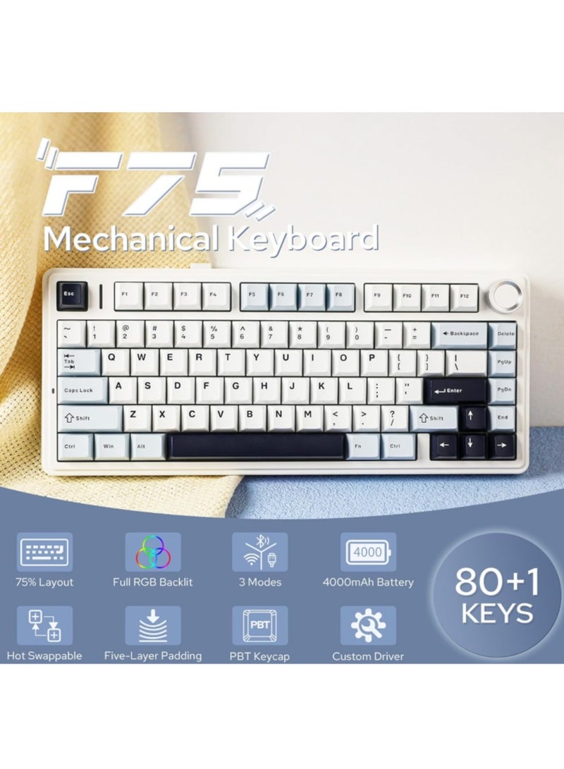 EPOMAKER x AULA F75 Gasket Mechanical Keyboard, 75% Wireless Hot Swappable Gaming Keyboard with Five-Layer Padding&Knob, Bluetooth/2.4GHz/USB-C, RGB (Light Blue, LEOBOG Reaper Switch) - Image 1
