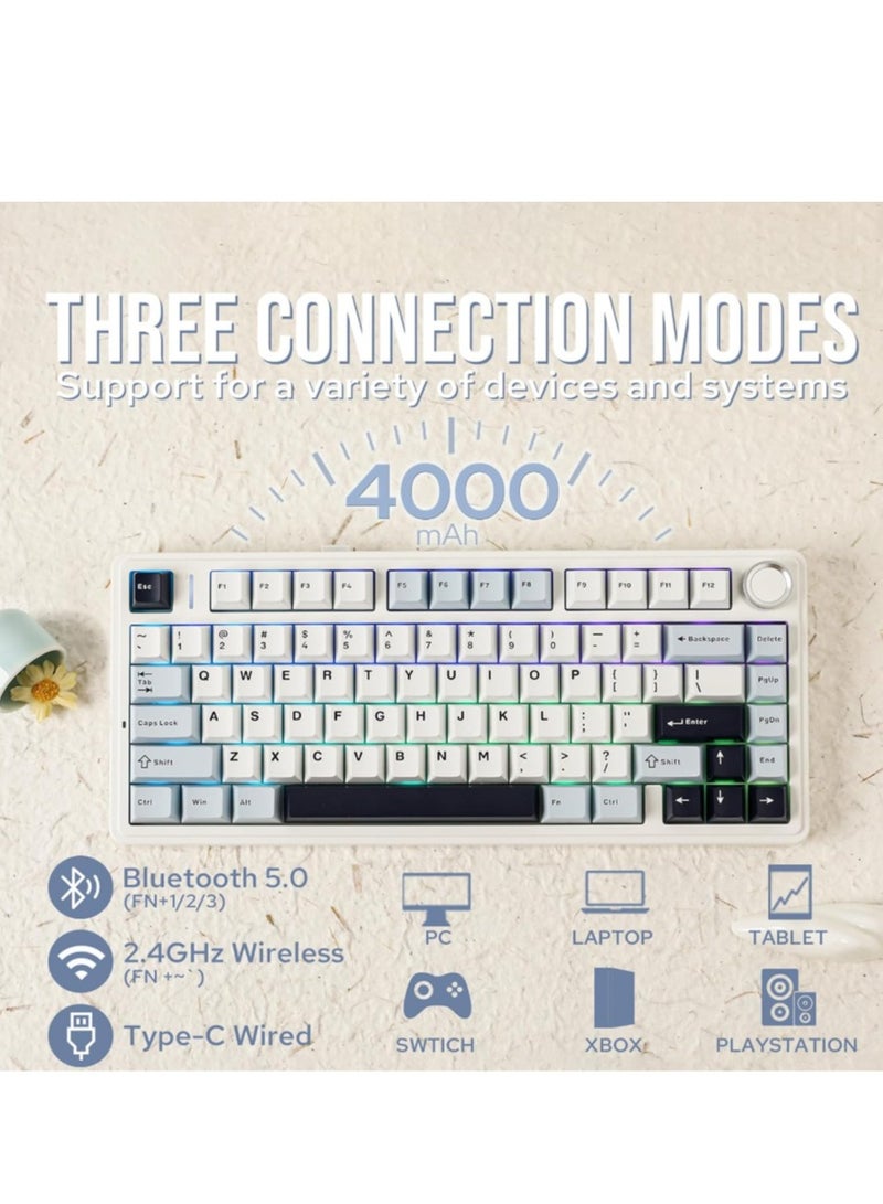 EPOMAKER x AULA F75 Gasket Mechanical Keyboard, 75% Wireless Hot Swappable Gaming Keyboard with Five-Layer Padding&Knob, Bluetooth/2.4GHz/USB-C, RGB (Light Blue, LEOBOG Reaper Switch) - Image 3