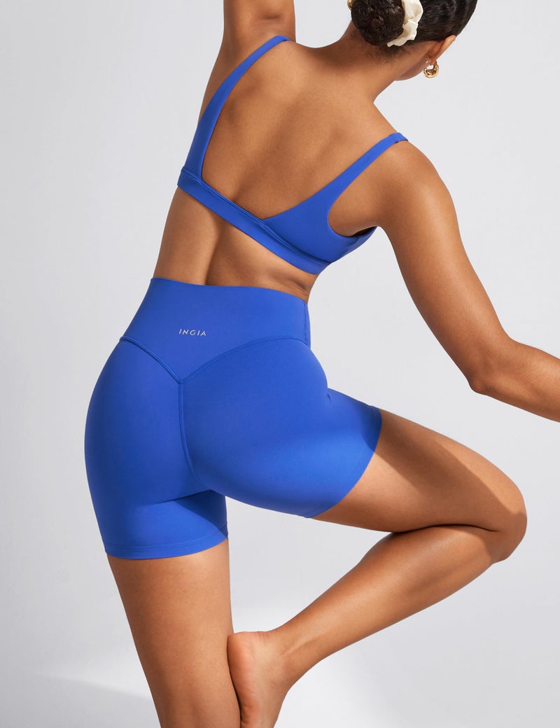 INGIA Womens High Waist No Front Seam Biker Shorts 4 Inches Running Volleyball Spandex Yoga Gym Workouts Royal Medium - Image 5