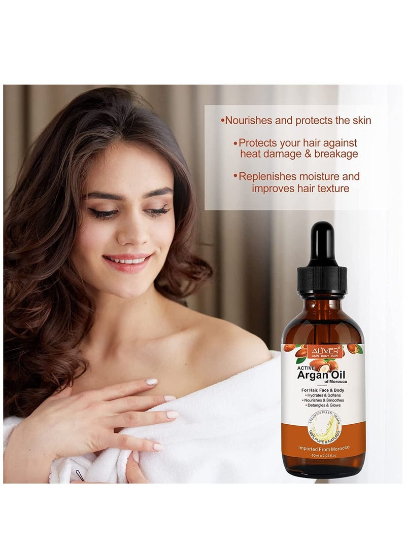 ALIVER زيت الأرغان المغربي النشط لنمو الشعر، زيت ناقل عضوي نقي 100% ومعصور على البارد للعناية بالبشرة، الأظافر والزوائد اللحمية، يغذي فروة الرأس ويخفف البشرة الجافة، ويحسن الدورة الدموية، 60 مل - Image 5