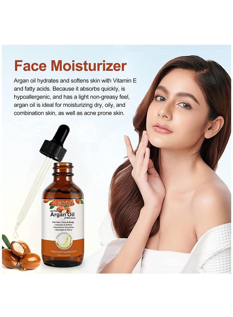 ALIVER زيت الأرغان المغربي النشط لنمو الشعر، زيت ناقل عضوي نقي 100% ومعصور على البارد للعناية بالبشرة، الأظافر والزوائد اللحمية، يغذي فروة الرأس ويخفف البشرة الجافة، ويحسن الدورة الدموية، 60 مل - Image 4