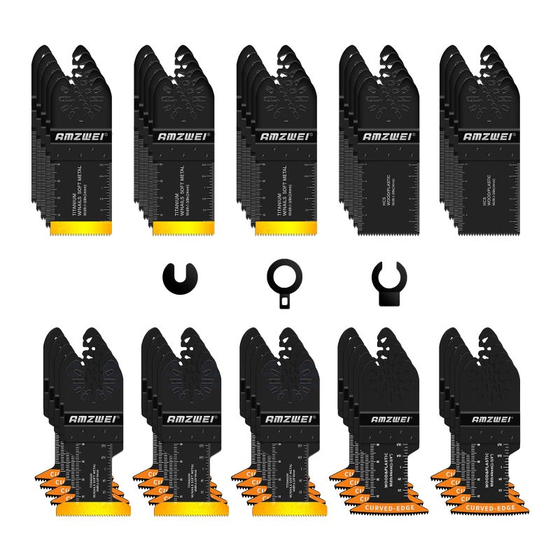 AMZWEI 50PCS Titanium Oscillating Tool Blades, Curved Edge Oscillating Saw Blades for Metal, Wood, Plastic, Quick Release Multi Tool Blades Compatible with Dewalt Milwaukee Ryobi Rockwell Fein - Image 1