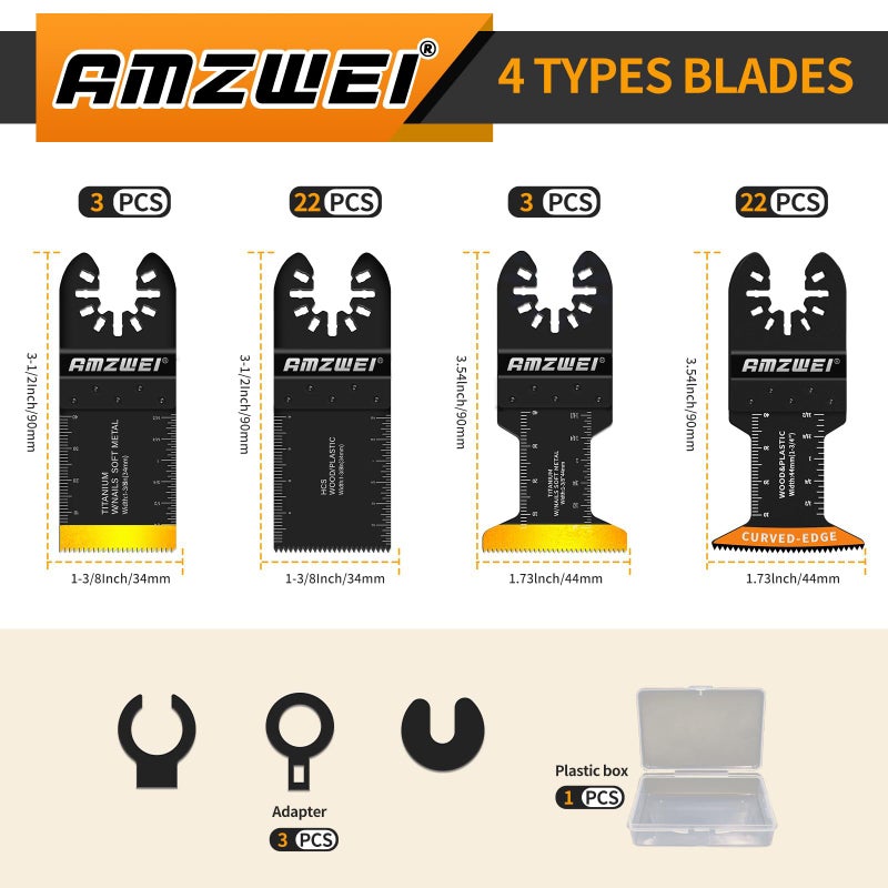 AMZWEI 50PCS Titanium Oscillating Tool Blades, Curved Edge Oscillating Saw Blades for Metal, Wood, Plastic, Quick Release Multi Tool Blades Compatible with Dewalt Milwaukee Ryobi Rockwell Fein - Image 2