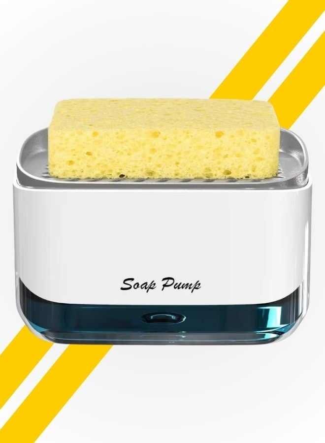 Soap Pump Dispenser And Sponge Holder, 12 Ounces / 350Ml Dish Soap Dispenser For Kitchen, Color White - Image 1