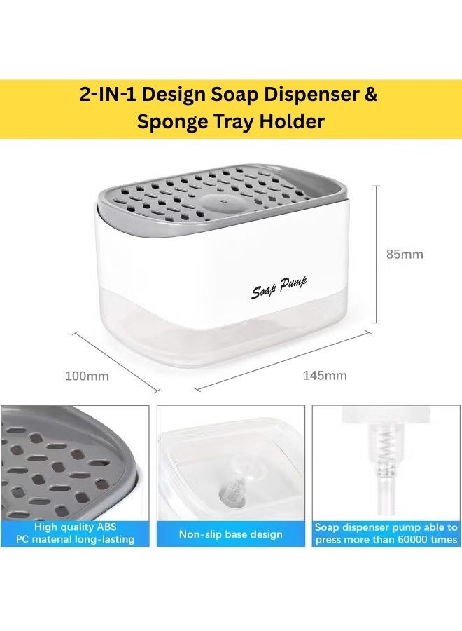 Soap Pump Dispenser And Sponge Holder, 12 Ounces / 350Ml Dish Soap Dispenser For Kitchen, Color White - Image 2