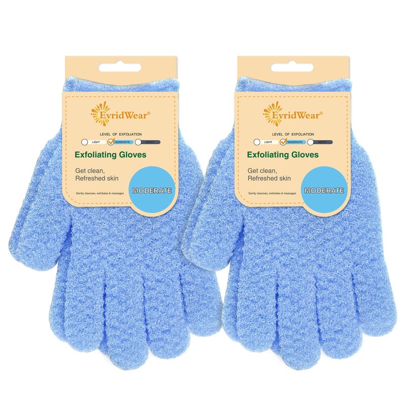 EvridWear Exfoliating Dual Texture Bath Gloves for Shower Spa Massage and Body Scrubs Dead Skin Cell Remover 2 Pairs Moderate