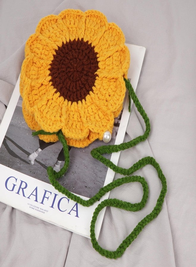 Minache Women Mini Flower Cotton Crochet Crossbody Shoulder Bag Handbag Coin Purse, 8285+yellow, One size - Image 4