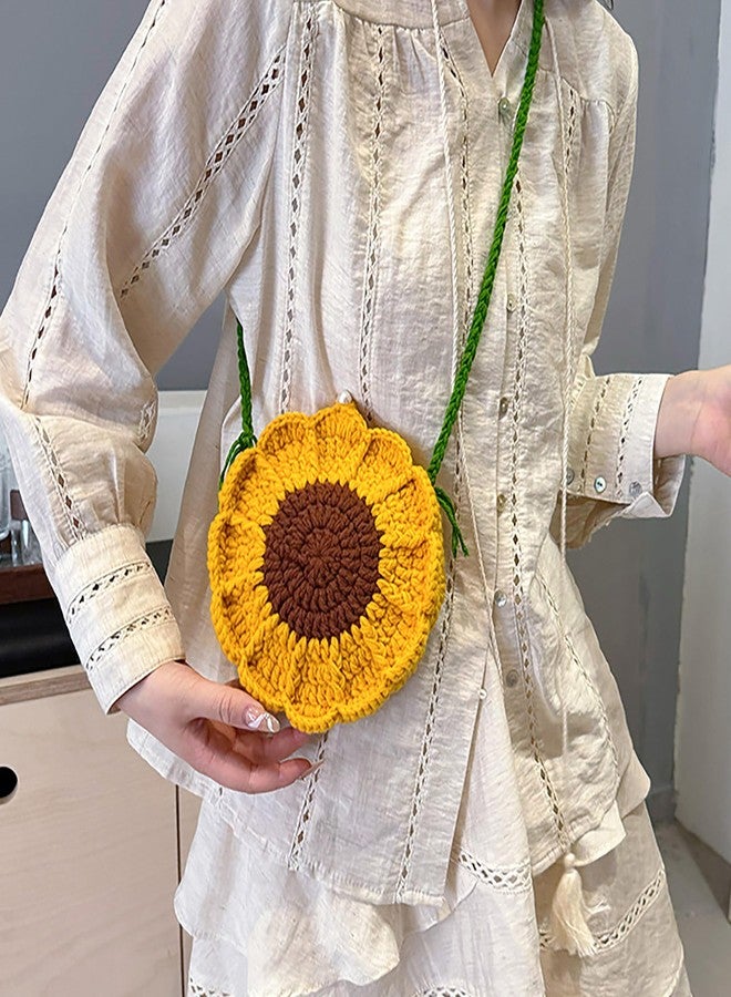 Minache Women Mini Flower Cotton Crochet Crossbody Shoulder Bag Handbag Coin Purse, 8285+yellow, One size - Image 2