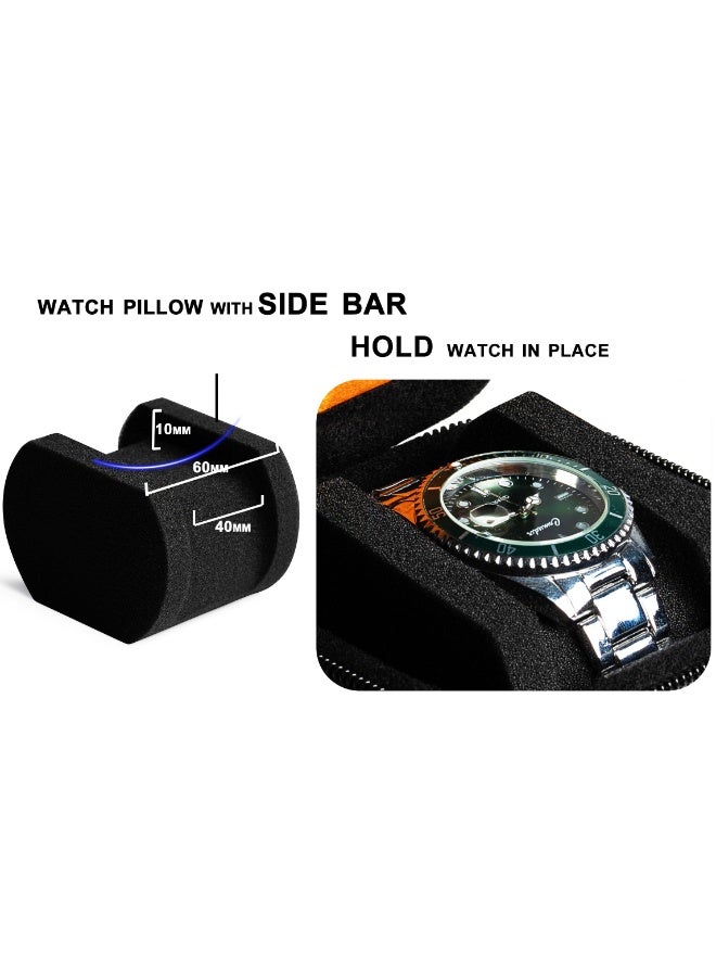 2 slot watch Roll Travel Case for men, Hard Zipper Organizer box for Large watch with anti-move watch pillow (Black 2slot microfiber lining) - Image 4