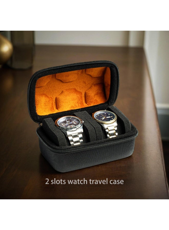 2 slot watch Roll Travel Case for men, Hard Zipper Organizer box for Large watch with anti-move watch pillow (Black 2slot microfiber lining) - Image 2