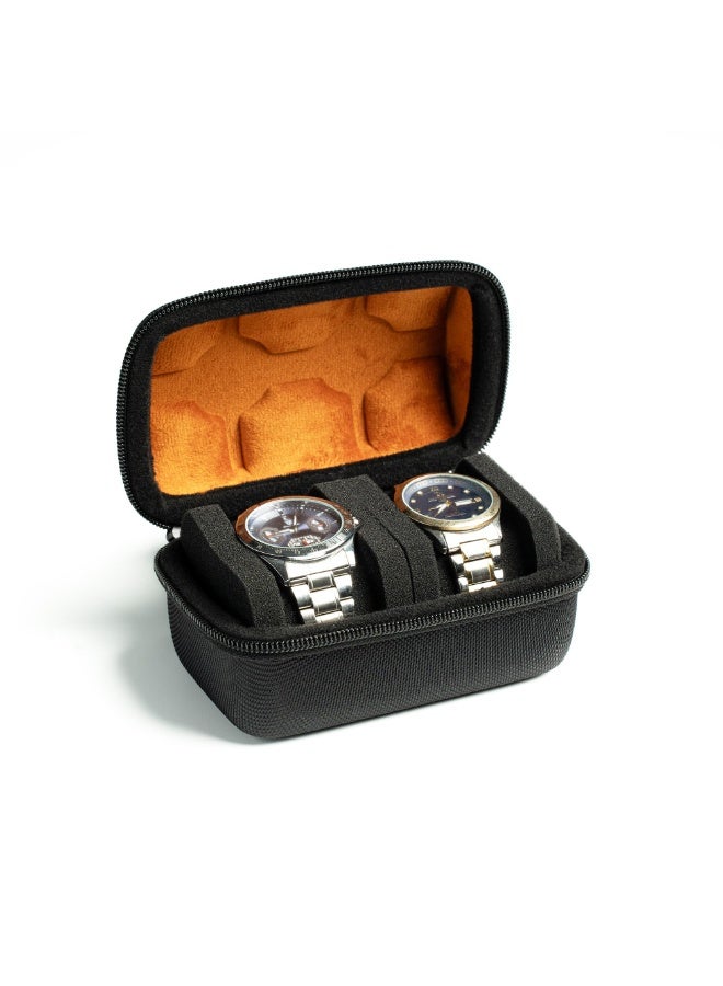 2 slot watch Roll Travel Case for men, Hard Zipper Organizer box for Large watch with anti-move watch pillow (Black 2slot microfiber lining) - Image 1