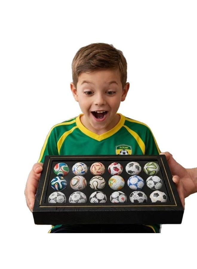 Mini World Cup Soccer Balls Collection Set, 15 Pcs Resin Mini Football Replica Ornaments with Display Gift Box, Desktop Decor Gift for Football Fans - Image 1