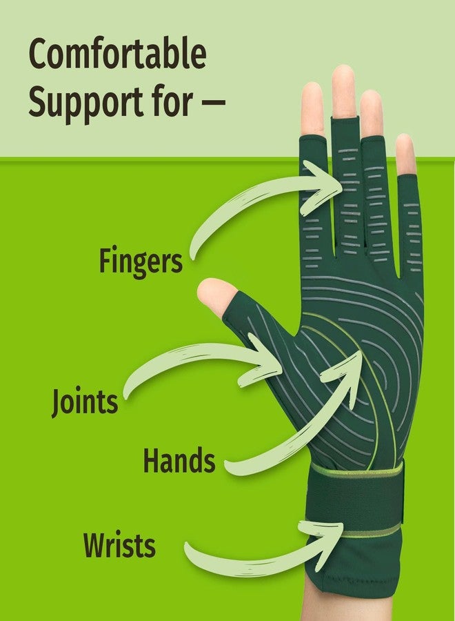 Hempvana Green Relief Compression Gloves, As Seen On TV, Arthritis Relief for Hands, Fingers & Wrists, Adjustable, Non-Slip - Image 4