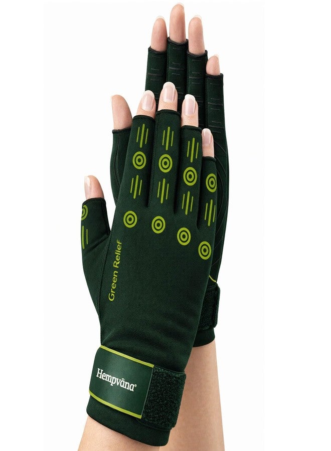 Hempvana Green Relief Compression Gloves, As Seen On TV, Arthritis Relief for Hands, Fingers & Wrists, Adjustable, Non-Slip - Image 1