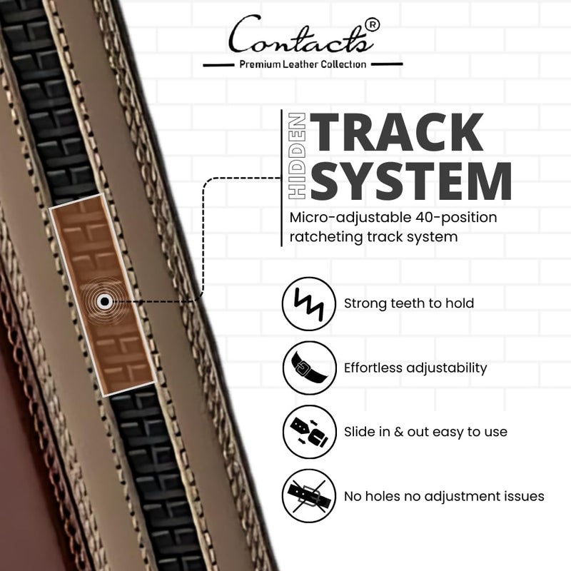 CONTACTS حزام جلد طبيعي للرجال من كونتاكتس مع مشبك قفل تلقائي قابل للتعديل بسهولة - حزام قابل للتعديل الدقيق يناسب كل مكان | رسمي وغير رسمي | علبة هدية أنيقة - Image 4