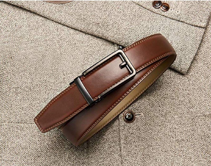 CONTACTS حزام جلد طبيعي للرجال من كونتاكتس مع مشبك قفل تلقائي قابل للتعديل بسهولة - حزام قابل للتعديل الدقيق يناسب كل مكان | رسمي وغير رسمي | علبة هدية أنيقة - Image 2