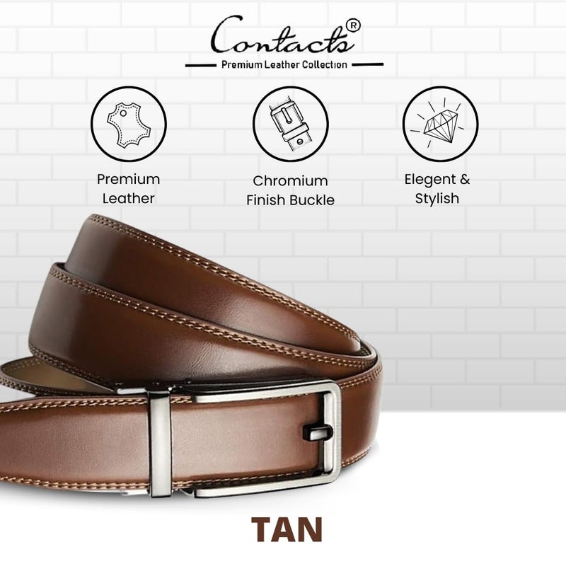 CONTACTS حزام جلد طبيعي للرجال من كونتاكتس مع مشبك قفل تلقائي قابل للتعديل بسهولة - حزام قابل للتعديل الدقيق يناسب كل مكان | رسمي وغير رسمي | علبة هدية أنيقة - Image 3
