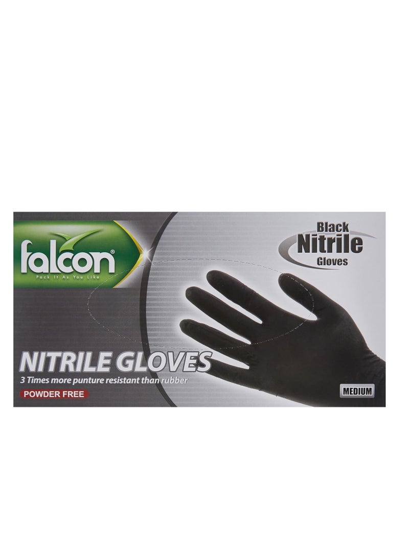 Falcon Nitrile Gloves - Black Powder Free (M) - 100 Pieces - Pack of 3 - Image 1